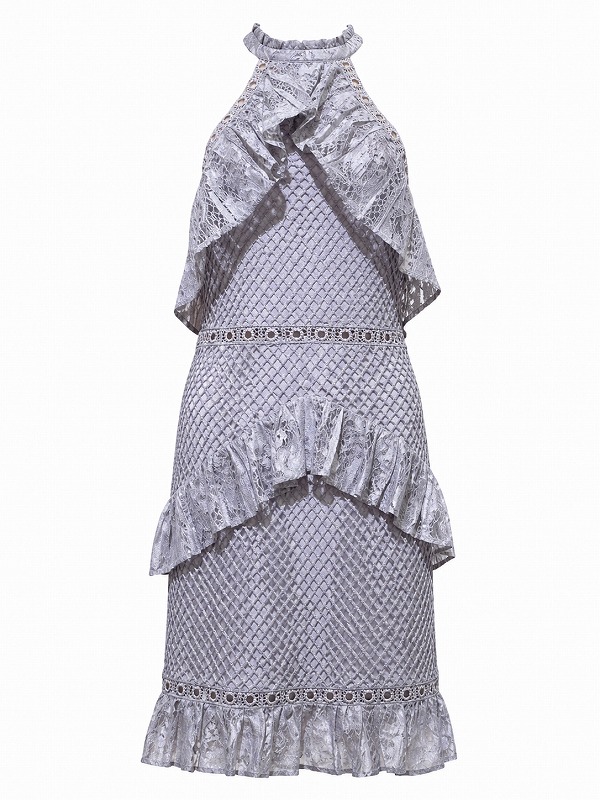 【新品DRESS 21】アメリカンスリーブフリルペプラムストレッチタイトミニドレス グレー【TRUE DECADENCE】